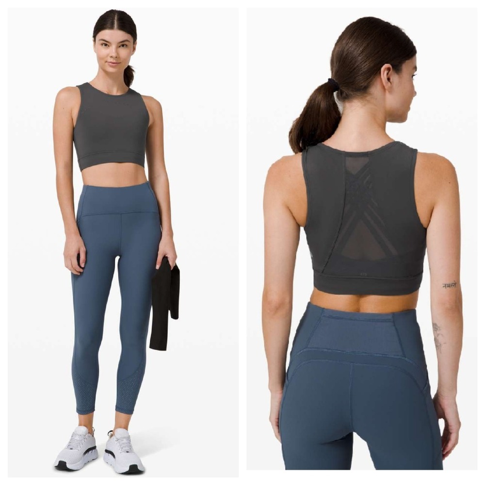 Lululemon Hotty Hot Tank Top Women 6 Graphite Grey Mesh Back Crop